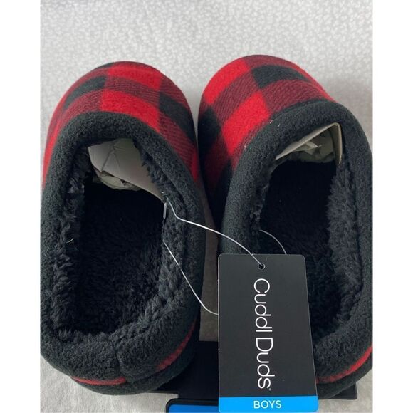 Cuddl Duds BOYS LARGE (5-6) Fleece Clog Slippers IN RED PLAID - Picture 4 of 10